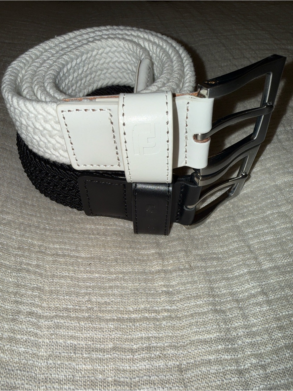2 FootJoy Men's Woven Elastic Belts - Black and White 38